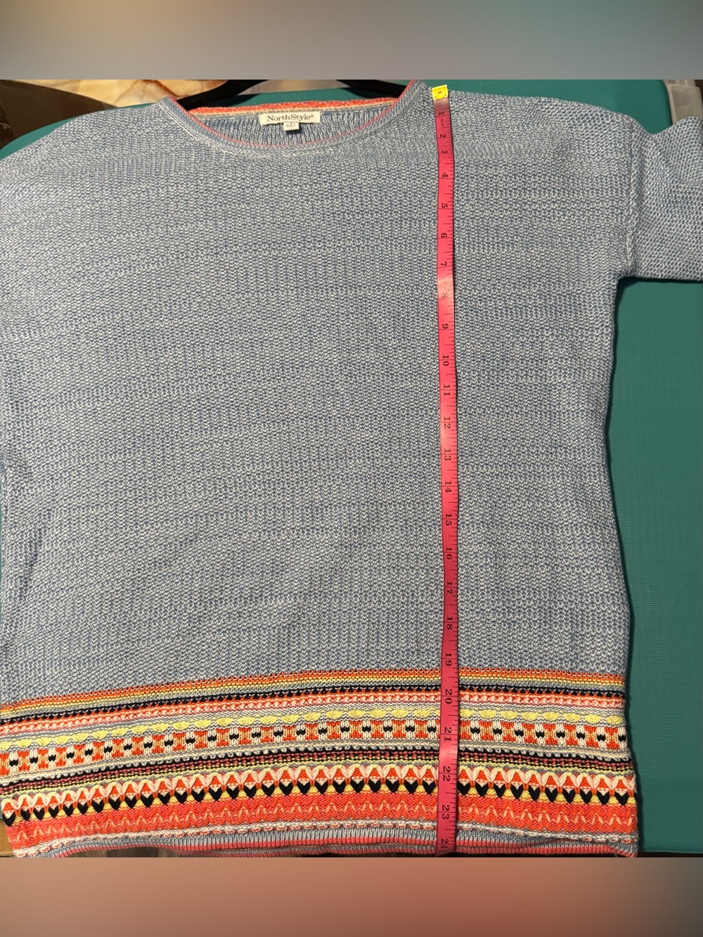 NorthStyle Fair Isle Border Hem Sweater Blue Multi 100% Cotton - Picture 9 of 9